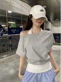 Two Hanging Neck Short-Sleeved T-Shirts For Women In Summer 2025 Summer Korean Hot Girls Showing Thin Shoulders