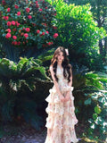 Morning Dew Ceew Garden French Holiday Style Print Hanging Neck Chiffon Cake Dress Girl Crumumid Flowers Show Thin Dress