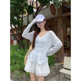 Korean Striped With Thin Tian Silk Sunscreen Knitted Women 2025 Summer New Loose V Collar Top Opener