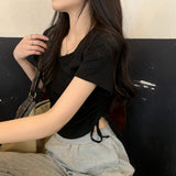 Small Design With Korean Version Of Short-Sleeved T-Shirt Women In The Summer To Wear A Back Shirt Slim Short Dress