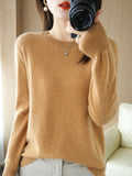 Wool Blending 2026 Autumn And Winter New Women's Loose Round Neck Solid Color Casing Bottom Knitted Bottom Sweater