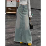 Open Fork Cowboy Half-Dress Woman Trend New High-Waist A-Word Retro Does Not Fade The Color Of Tanning Blue Straight Bag Hip Skirt