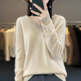 Line Ready-On-Line Ready-Clothing 100% Pure Wool 2026 Autumn And Winter New Women's V-Neck Hooded Hoodie Short Needle Sweater