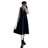 Large-Size Fat Mm Suit Dress Covered Meat High Waist Splicing Fake Two Dresses Women's Autumn Korean College Wind Reduction Long Dress
