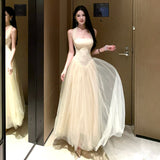 White Mesh Yarn With Thoracic Neck Dress Women's Summer Seaside Holiday Wind Beautiful Waist Birthday Dress Long Dress