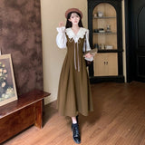 Large-Size French College Style Fake Two Dresses Women Autumn Look Fat Mm High-End Waist A Skirt
