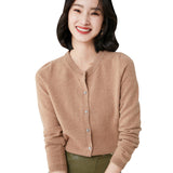 Wool Blended 2026 Autumn And Winter Women's New Loose Round Collar Solid Color Short Sleeve Coat Knitted Open Shirt