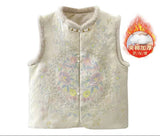 New Winter Cotton Thick Vest New Chinese Loose Round-Neck Women's Style Embroidery Warm Wool Collar Top