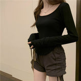 Long-Sleeved T-Shirts For Girls Spring And Autumn New Tide In Irregular Students Leisure Short Top Girl Bottom Shirt