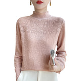 Wool Blended 2026 Autumn And Winter New Women's Lace Splicing Hollow Half-High Collar Knitted Shirt Sweater