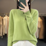 Line Ready-To-Wear 100% Pure Wool 2026 Autumn And Winter New Women's Round Collar Short Hollow Loose Knitted Bottom Sweater