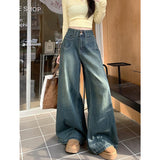Vintage High-Waist Jeans Loose Tug Trousers Women's Autumn And Winter New Thin Loose Broad Leg Trousers White Trousers