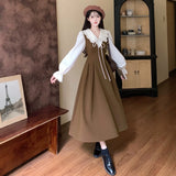 Large-Size French College Style Fake Two Dresses Women Autumn Look Fat Mm High-End Waist A Skirt