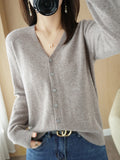 Wool Blended 2026 Autumn And Winter Women's New Loose V-Neck Solid Color Short Knitted Cardigan Jacket Sweater Spring