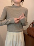 Oatmeal Version Of The Half-High Collar Knitted Jersey Women's Spring And Autumn And Winter 2025 New Sweater To Keep Warm Inside The Bottom Shirt Top
