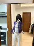 Two Sets Of Purple Texture Knitted Cardigan Spring And Summer 2026 New Loose Sweater + Broken Flower Sling