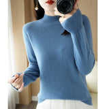 Wool Blended 2026 Autumn And Winter New Lady Loose Half-High-Neck Solid Color Short Jacket Sweater