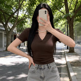 Spice Girls Slime V-Neck Short-Sleeved T-Shirt For Girls Summer Design Collar Short-Lens Thin Black Bottom Top Tide