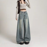 Vintage Old Jeans Women Spring And Autumn Large-Size Pear-Shaped Figure Hanging High-Rise Loose Thin Leg Pants
