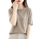 Wool Blended 2026 Autumn And Winter Women's New Loose Round-Neck Short-Case Small Design Short-Sleeved Top Knitwear Shirt