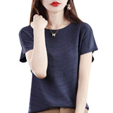 Tiansi 2026 Spring And Summer Women's New Lady Loose Temperament Beads Short-Sleeved T-Shirt Bottom Knitted Half-Sleeved Top