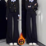 Black Micro-Horn Jeans Women 2025 Autumn And Winter New Small High-Waisted Hanging Feeling Do Not Stick To Leg Broad Leg Horn Pants