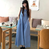 Blue Sleeveless Vest Dress Women's Summer French Lazy Holiday Style With Pocket Skirt Loose A-Word Dress