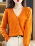 Wool Blended 2026 Autumn And Winter Women's New Loose V-Neck Solid-Color Short Top Knitted Cardigan Sweater Coat