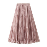 French Medium And Long Folded Mesh Dress Mid-Term Dress 2025 New A Word High-Waisted Fairy Dress Woman 8956