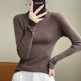 Fine-Woven Wool 2026 Autumn And Winter Women's New Short Korean Version Pile High-Necked Solid Color Knitted Shirt