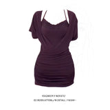 Large-Size Fat Sister Pure Babes V-Neck Lace Hanging Neck Sling Dress Women Summer Bag Hip Skirt Two Sets