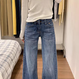Designing Loose Straight Jeans Women Winter New Retro Blue Low-Rise Thin-Narrow Version Of Broad-Legged Trousers