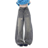 Star Ya Meng Printed Wide-Legged Jeans Women's Spring And Autumn New Slack Retro Scimits-On Thin Drag Trousers