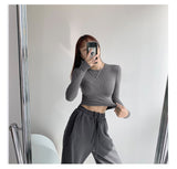 Simple Body Solid Color Set Bottom Shirt Women's Spring And Autumn Round Collar Long-Sleeved T-Shirt