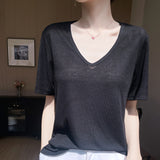 Lyselle Tiansi 2026 Spring And Summer Women's New Short-Sleeved V-Neck Solid Color T-Shirt Short-Sleeved Sleeves Comfortable T-Shirt