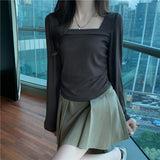 Small Design With Long-Sleeved T-Shirts For Women's Autumn New Retro Collar Blouse Hottie Set-Up Bottom Shirt