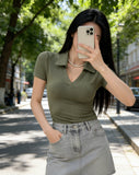 Pure Polo Shirt Women's Summer New Thin Short T-Shirt Design V Collar Repair Elastic Short Sleeve Top Ins