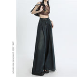 High-Rise Broad-Legged Jeans Skirt Women's Spring And Summer Loose 2025 Trend New Design Straight Horn Trousers Trousers