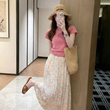 Summer Beautiful And T-Shirts Are A Beautiful And Beautiful Skinny Pink T-Shirt Broken Dress Two-Piece Woman