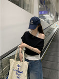 Two Hanging Neck Short-Sleeved T-Shirts For Women In Summer 2025 Summer Korean Hot Girls Showing Thin Shoulders
