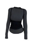 Fat MM Retro Crash Fake Two Long-Sleeved T-Shirts For Autumn And Winter New Slimming Tops Ins