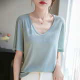 Lyselle Tiansi 2026 Spring And Summer Women's New Short-Sleeved V-Neck Solid Color T-Shirt Short-Sleeved Sleeves Comfortable T-Shirt