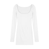 Blue Thin Slim Long-Sleeved T-Shirt Girl Spring Sweet Hot Girl Tight U Collar With Bottom Shirt Casual Sunscreen Top