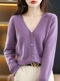 Wool Blended 2026 Autumn And Winter Women's New Loose V-Neck Solid-Color Short Top Knitted Cardigan Sweater Coat