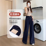Denning Color Plus Velvet Broad-Legged Jeans Women Autumn And Winter Small Tall Waist Loose Cover Thick Lamb Straight Trousers