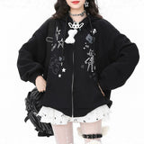 Asian Culture Wears A Skeleton Cat Ear Hooded Coat Female Autumn And Winter Plus Velvet Leisure Lazy Gray Sweater