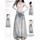 Light Blue Broad-Legged Jeans Women Spring And Autumn 2026 New Design Water Wash Three-Dimensional Cat Scissors Trousers