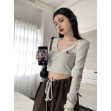 2025 New V-Neck Short Blouse Tight Hottie Long-Sleeved T-Shirt Inside The Bottom Shirt Girl Sweet Hot Spring Autumn