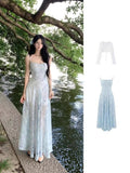 Gentle Wind And Snowflake Hanging Dress Suit Women's Summer Thin Sunscreen Cardigan Hottie Waist Long Skirt