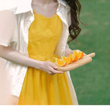 Dopamine Yellow Sleeveless Dress Woman 2026 Summer French Seaside Holiday Super Fairy Beach Skirt